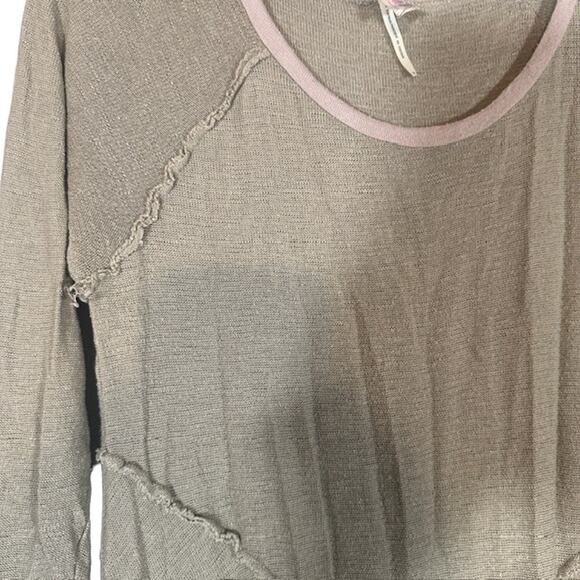 Free People Intimately Olive Gauze Distressed Scoop Neck Shirt Women Sz L - Picture 5 of 9